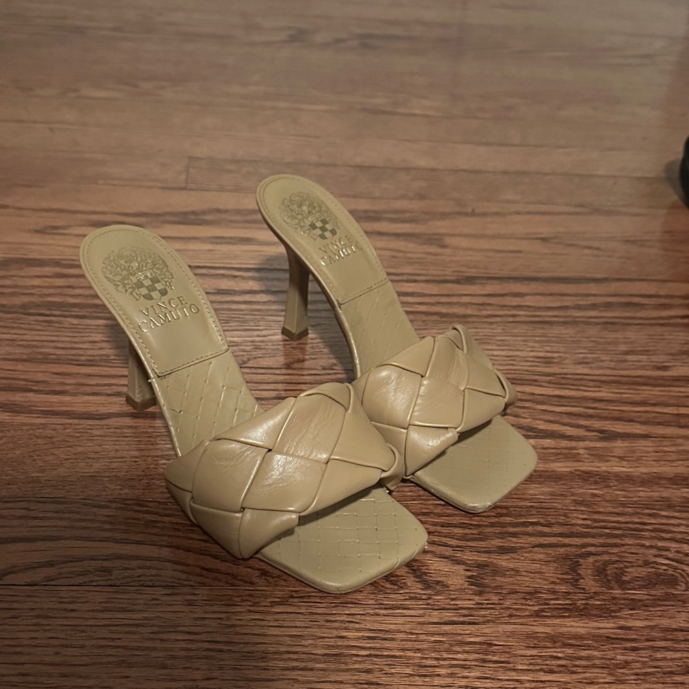 Vince Camuto Beige Quilted Heeled Mules